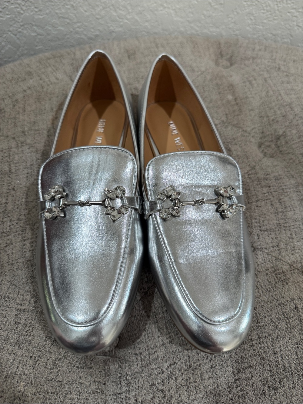 Nine West Metallic Silver Women's Loafer Flats with Decorative Hardware
